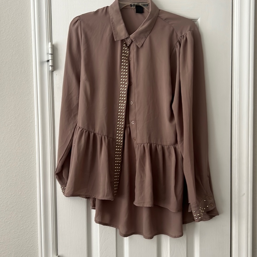 Tan sheer button down top